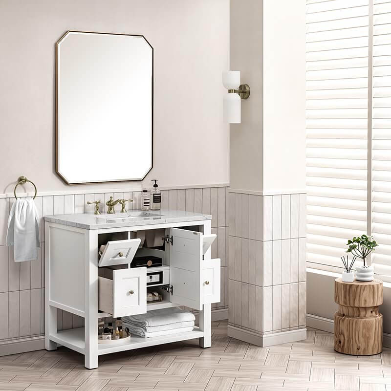 Breckenridge 36 Inch Single Vanity Bright White Corner View Lifestyle