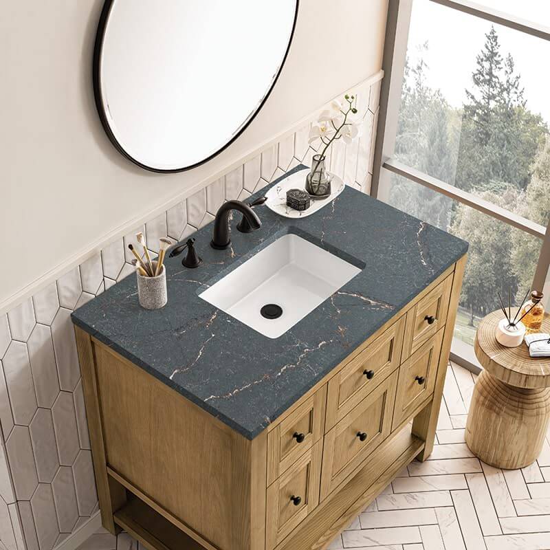Breckenridge 36 Inch Single Vanity Light Natural Oak With Parisien Bleu Top