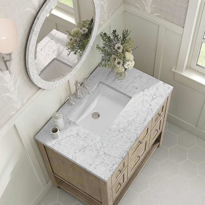 Breckenridge 36 Inch Single Vanity Whitewashed Oak With Eternal Jasmine Pearl Silestone Top