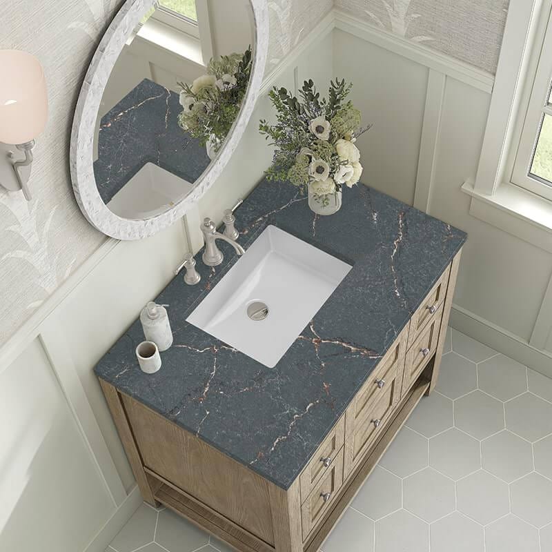 Breckenridge 36 Inch Single Vanity Whitewashed Oak With Parisien Bleu Silestone Top