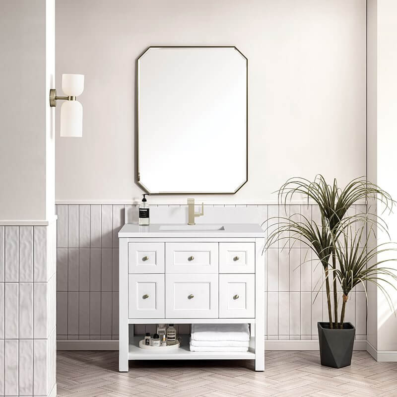 Breckenridge 36" Single Vanity Bright White With Single Hole Faucet White Zeus Top & Backsplash