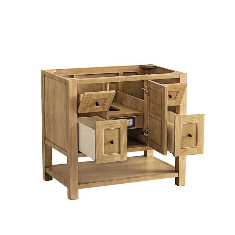 Breckenridge 36 Single Vanity Light Natural Oak Corner View Open Drawers