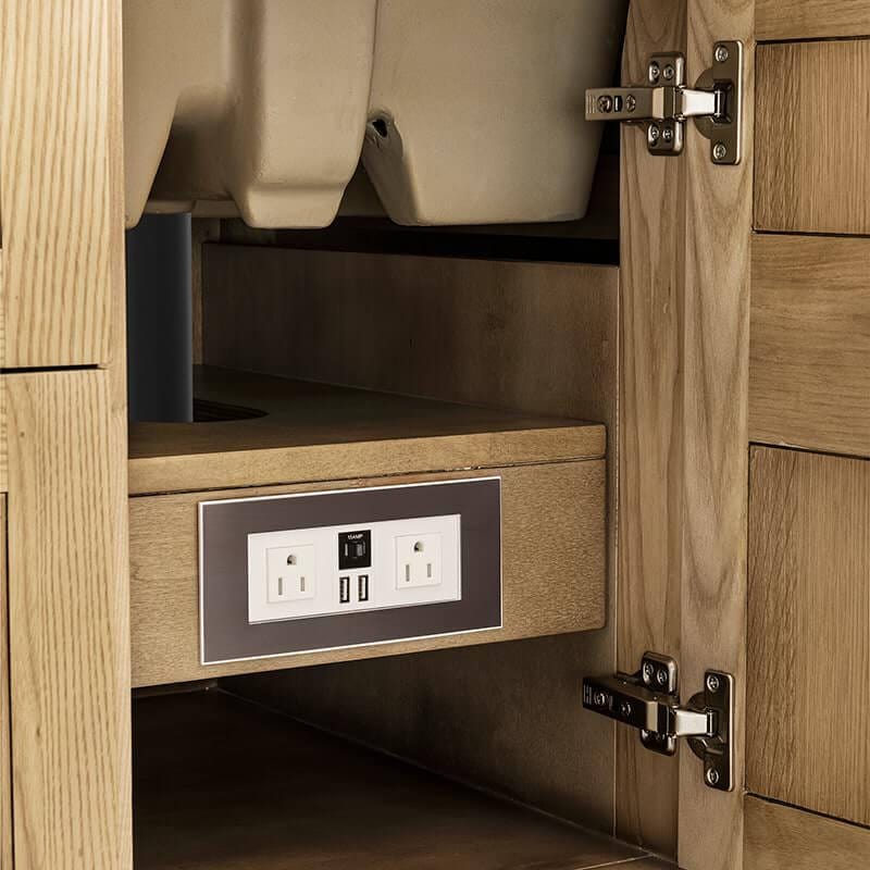 Breckenridge 36 Single Vanity Light Natural Oak Integrated 120V Outlet With USB Ports