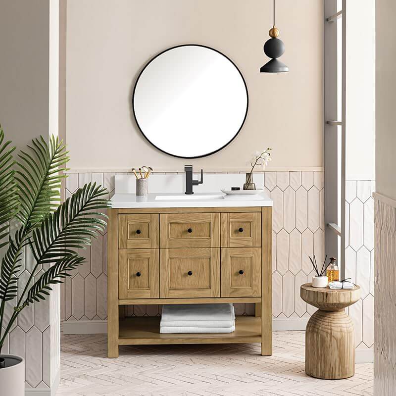 Breckenridge 36" Single Vanity Light Natural Oak With Single Hole Faucet White Zeus Top & Backsplash