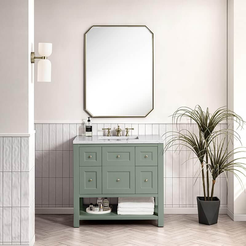 Breckenridge 36" Single Vanity Smokey Celadon Front View Lifestyle