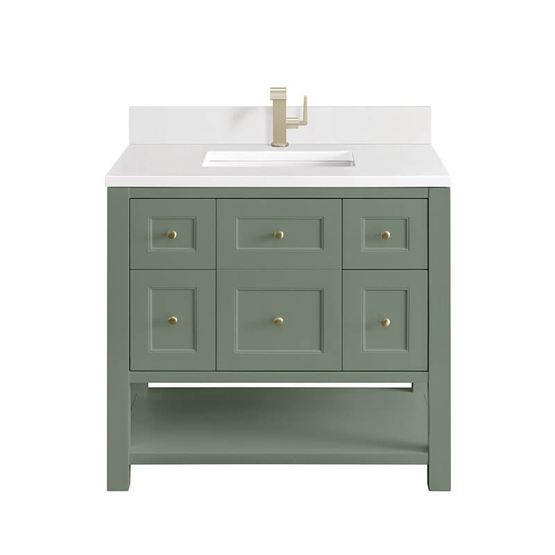 Breckenridge 36" Single Vanity Smokey Celadon With Single Hole Faucet White Zeus Top & Backsplash