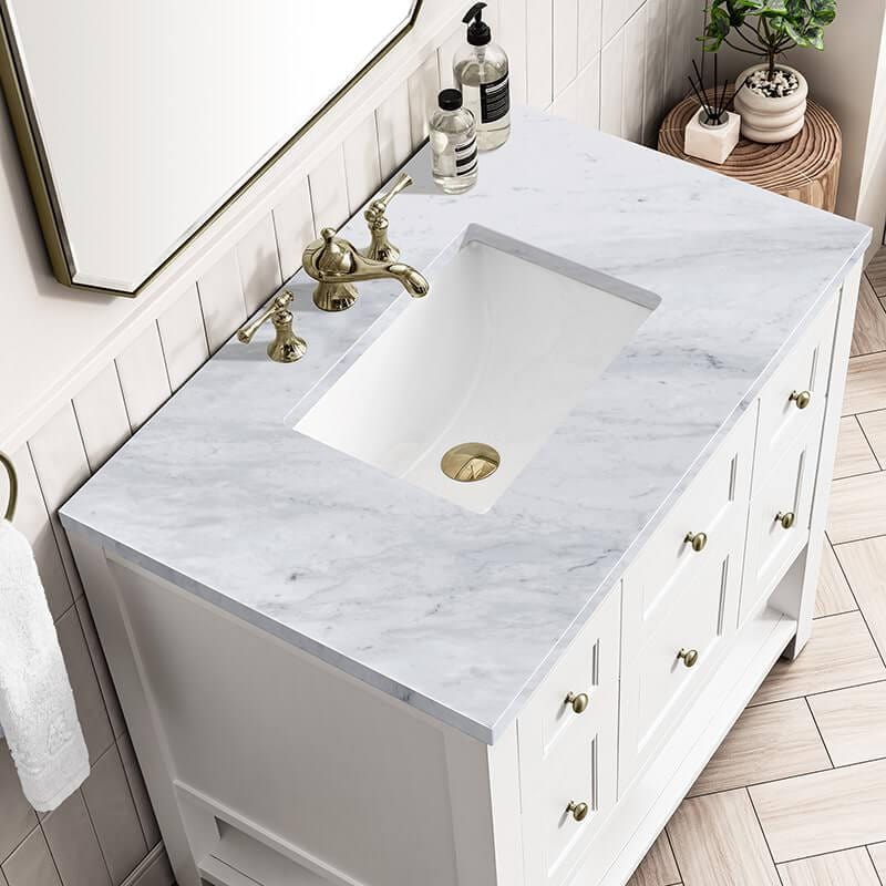 James Martin Breckenridge 36 Inch Single Vanity Bright White With Carrara Marble Top