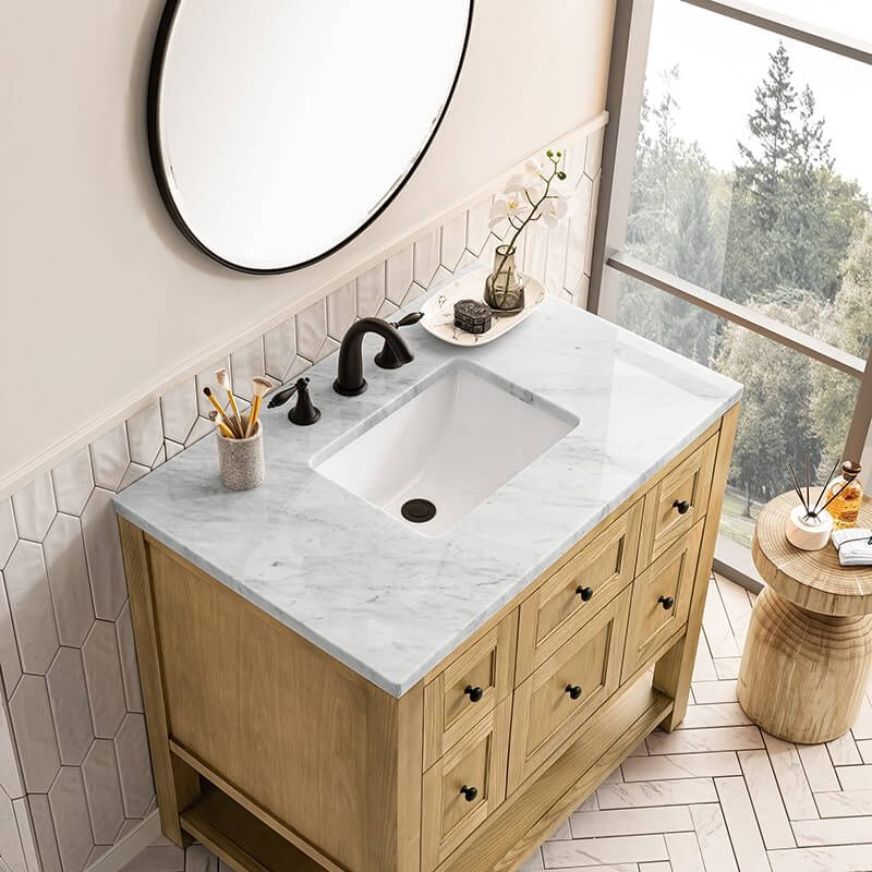 James Martin Breckenridge 36 Inch Single Vanity Light Natural Oak With Carrara Marble Top