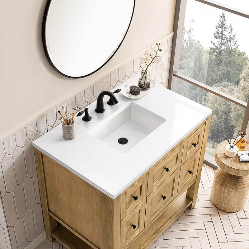James Martin Breckenridge 36 Inch Single Vanity Light Natural Oak With White Zeus Top