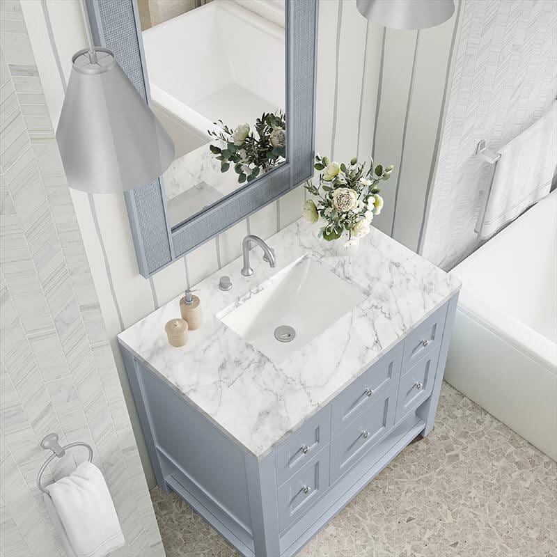 James Martin Breckenridge 36 Inch Single Vanity Serenity Blue With Carrara Marble Top