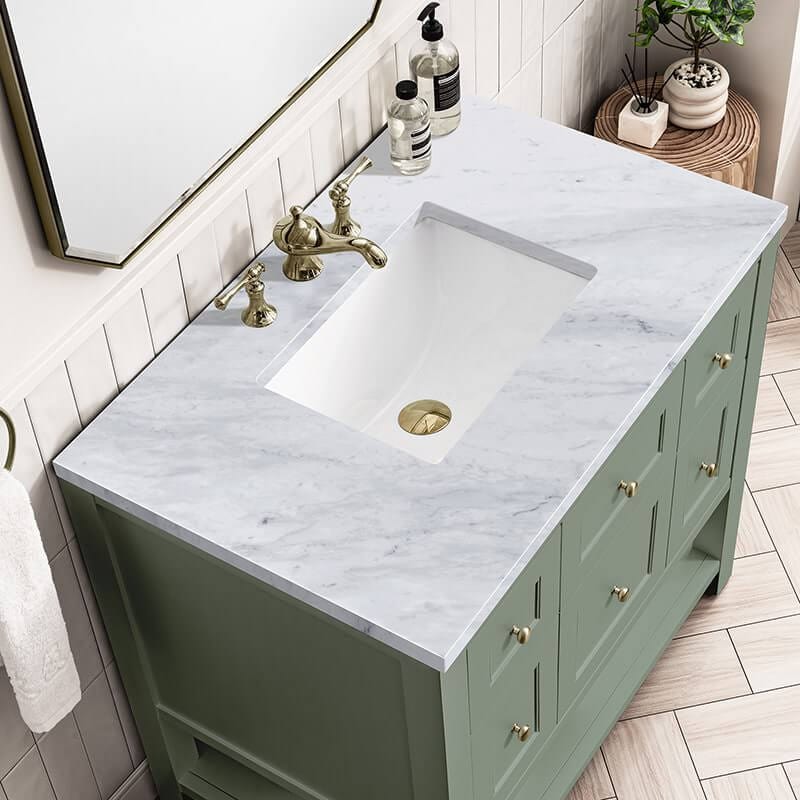 James Martin Breckenridge 36 Inch Single Vanity Smokey Celadon With Carrara Marble Top