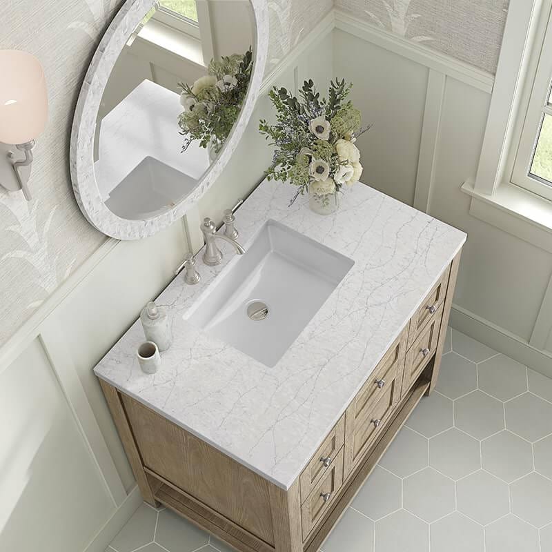 James Martin Breckenridge 36 Inch Single Vanity Whitewashed Oak With White Zeus Silestone Top