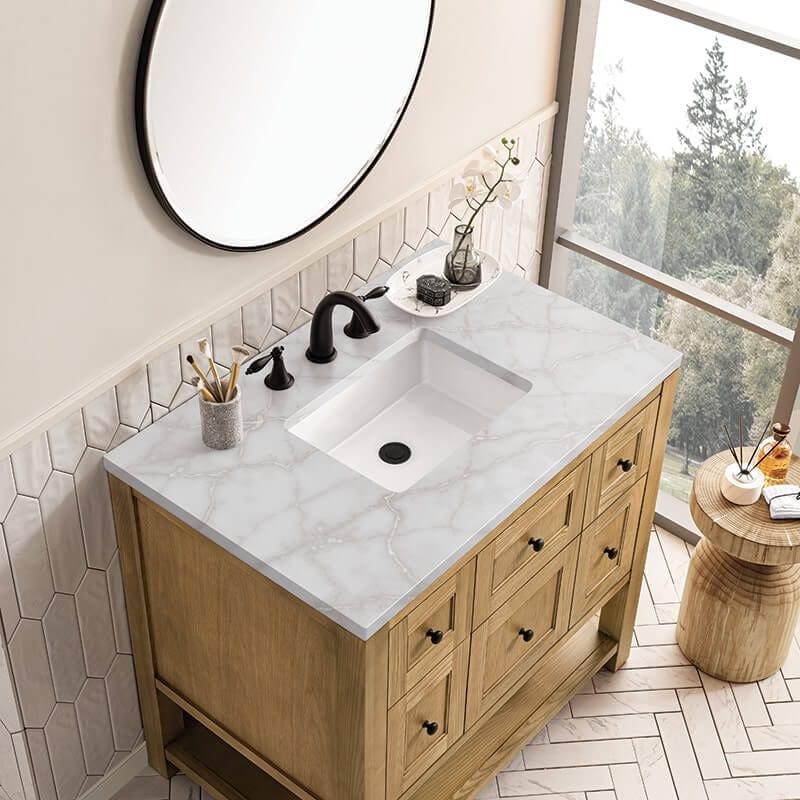 James Martin Breckenridge 36" Single Vanity Light Natural Oak With Victorian Silver Top