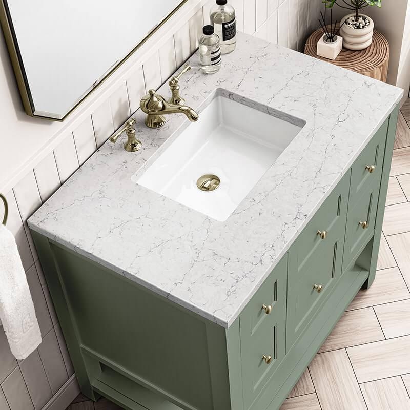 James Martin Breckenridge 36" Single Vanity Smokey Celadon With Arctic Fall Top