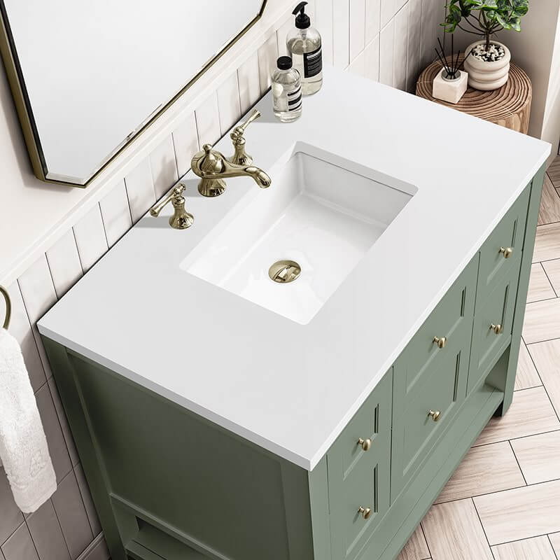James Martin Breckenridge 36" Single Vanity Smokey Celadon With White Zeus Top