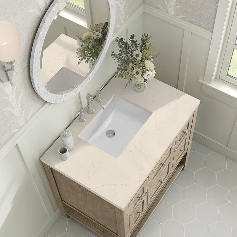 James Martin Breckenridge 36" Single Vanity Whitewashed Oak With Eternal Marfil Silestone Top