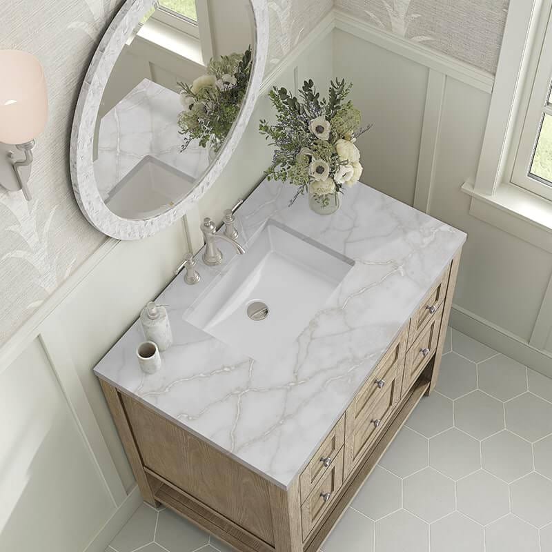 James Martin Breckenridge 36" Single Vanity Whitewashed Oak With Victorian Silver Silestone Top