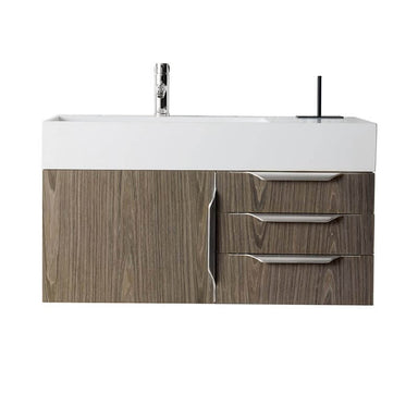 James Martin Columbia 36 Inch Single Wall Mount Vanity in Ash Gray Brushed Nickel With White Zeus Silestone Top