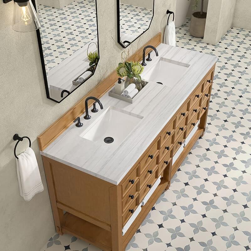 James Martin Malibu 72 Double Vanity Amber Birch With Arctic Fall Top