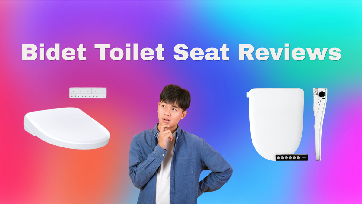 man thinking bidet toilet seat reviews with two bidet seats