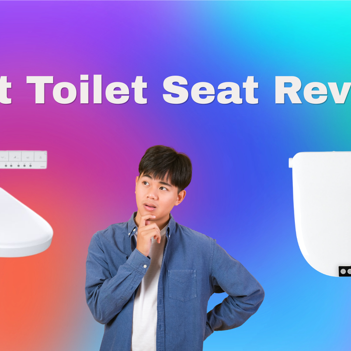 man thinking bidet toilet seat reviews with two bidet seats