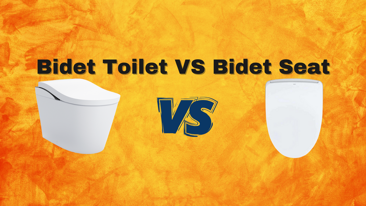 bidet toilet vs bidet seat with orange background