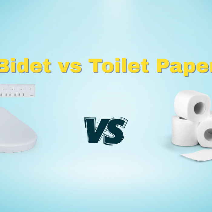 bidet vs toilet paper blue background
