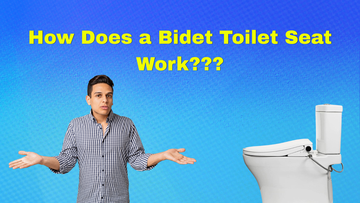 how does a bidet toilet seat work confused man bidet on toilet blue background