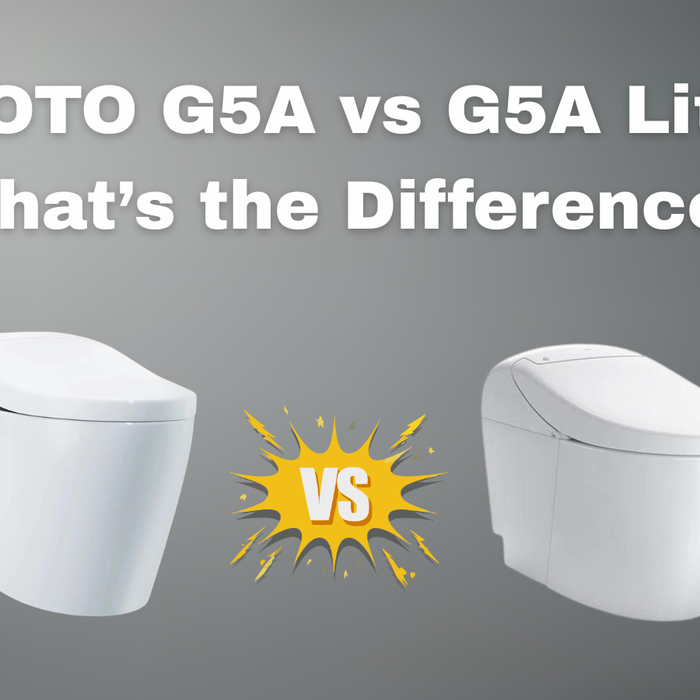 toto g5a vs g5a lite gray background with two bidet toilets 