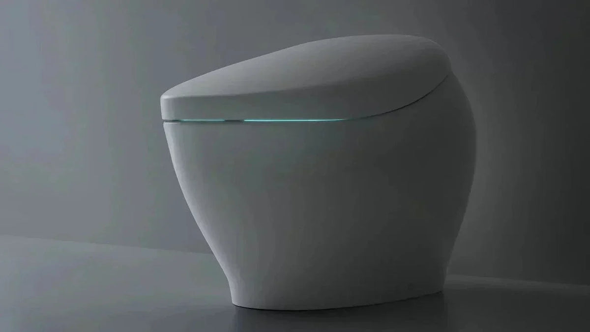 Modern bidet toilet with LED lighting.