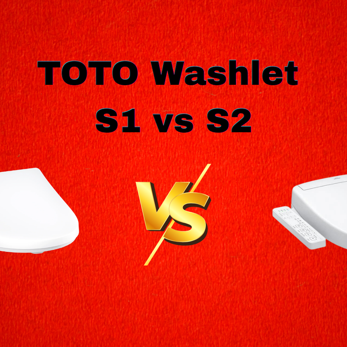 toto s1 vs s2 red background two bidet seats in the foreground