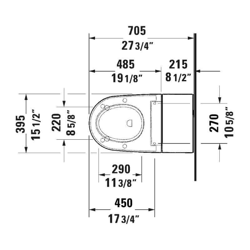 622000 sensowash u bidet toilet top view dimensions