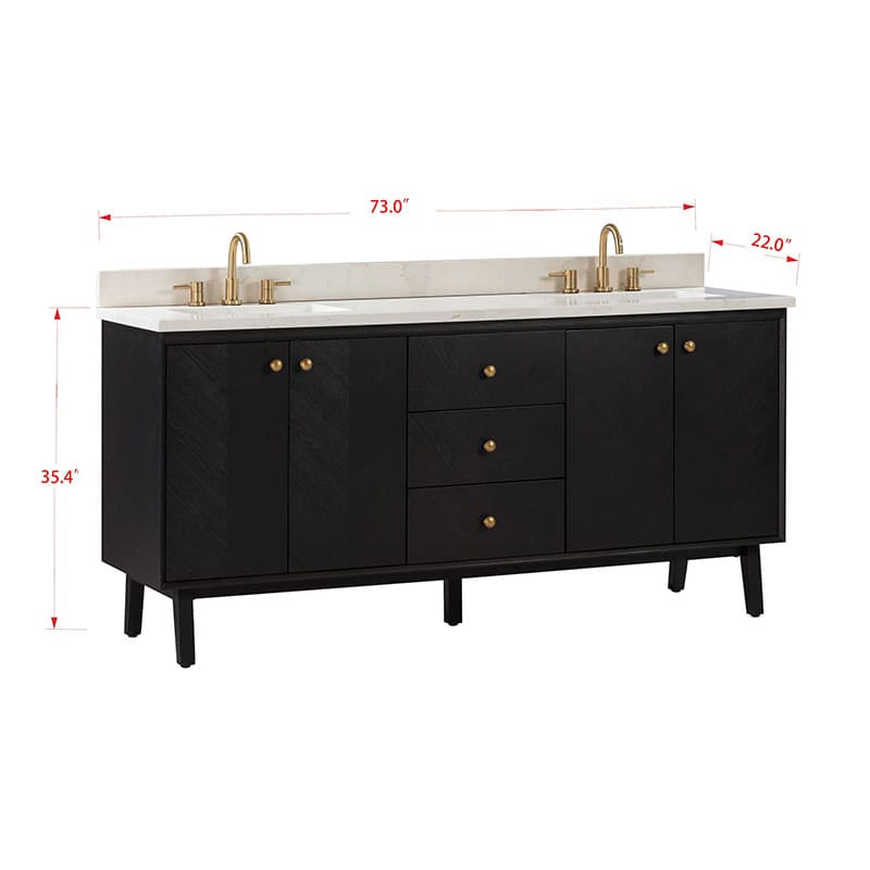 Adele 72 Double Sink Bathroom Vanity Black Oak in Black Oak Corner View