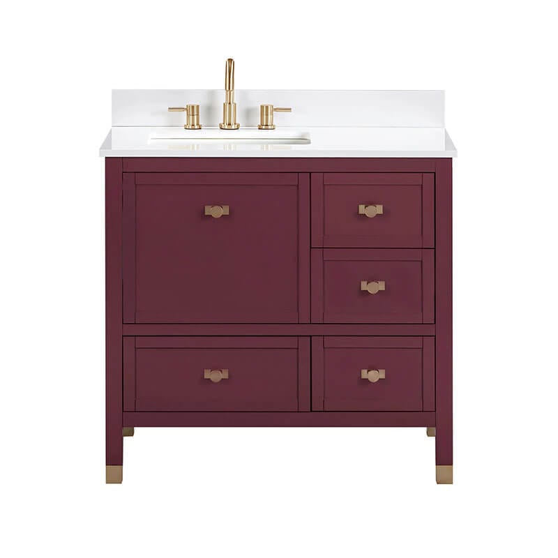 Alana 36 Single Vanity Burgundy Red in White Engineered Stone Front View