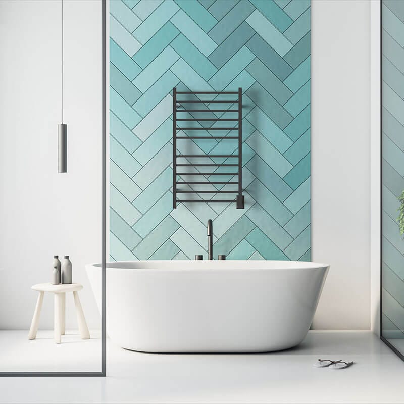 Amba Radiant Large Square 12 Bar Towel Warmer Matte Black Minimalist Ladder Design