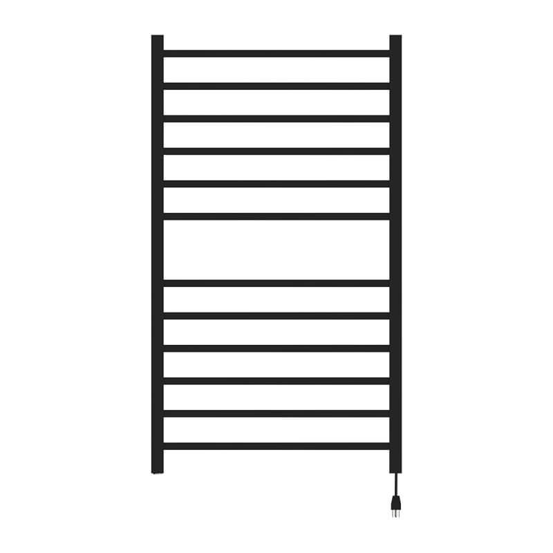 Amba Radiant Large Square 12 Bar Towel Warmer Matte Black Plug in Front View