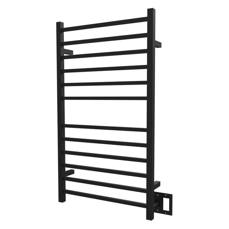 Amba Radiant Large Square Towel Warmer Matte Black Dual Gang Plate Side View