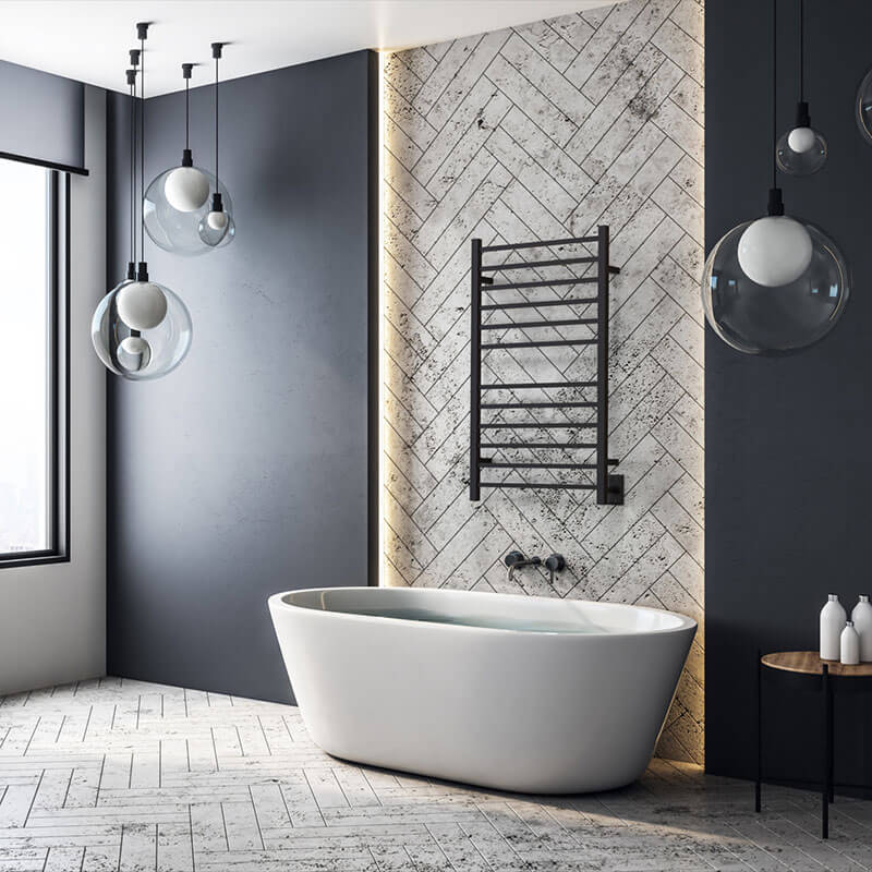 Amba Radiant Large Square Towel Warmer Matte Black Slim Ladder Design