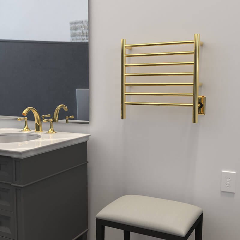 Amba Radiant Small 7 Bar Towel Warmer Polished Gold Hardwired Side View