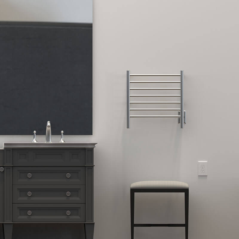 Amba Radiant Small Towel Warmer Brushed Stainless Hardwired Front View Application