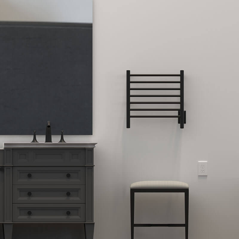 Amba Radiant Small Towel Warmer Matte Black Hardwired Front View Application