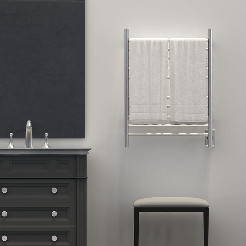 Amba Radiant Straight 10 Bar Towel Warmer Brushed Stainless Hardwired Front View 2 Face Towel