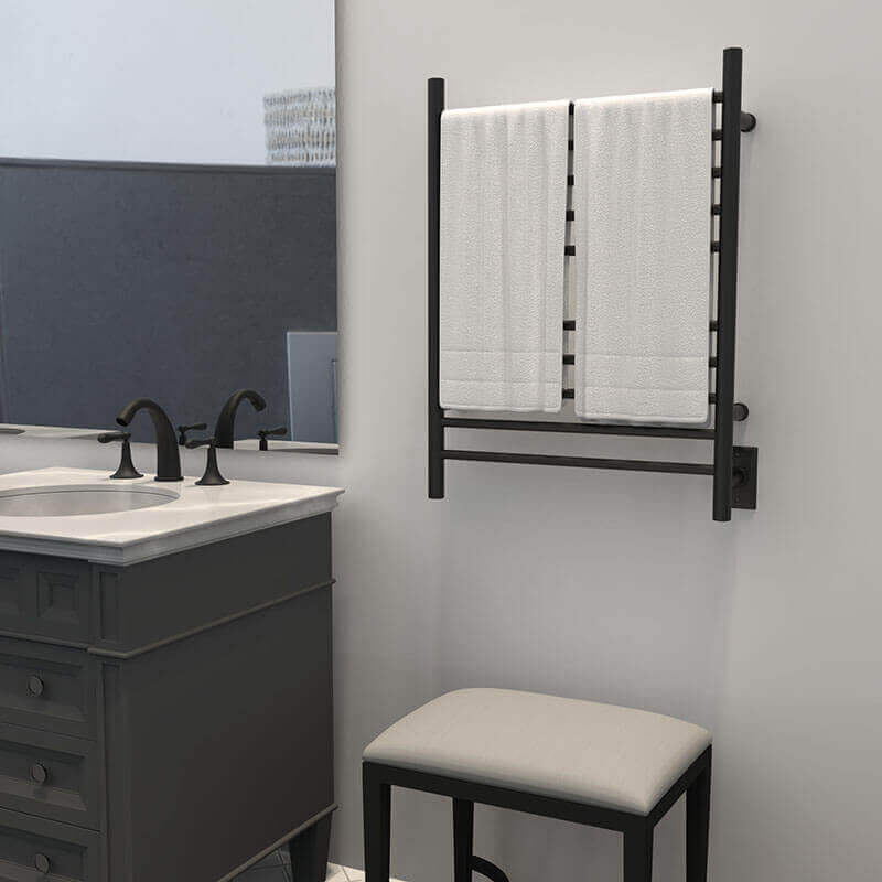Amba Radiant Straight 10 Bar Towel Warmer Matte Black Hardwired Side View Face Towel