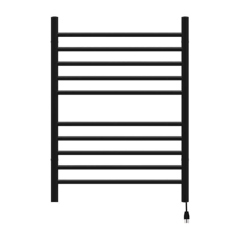 Amba Radiant Straight 10 Bar Towel Warmer Matte Black Plug in Front View