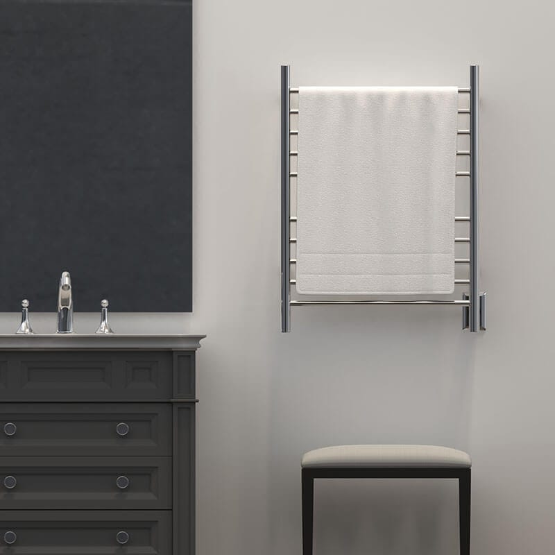 Amba Radiant Straight 10 Bar Towel Warmer Polished Stainless Hardwired Front View Towel