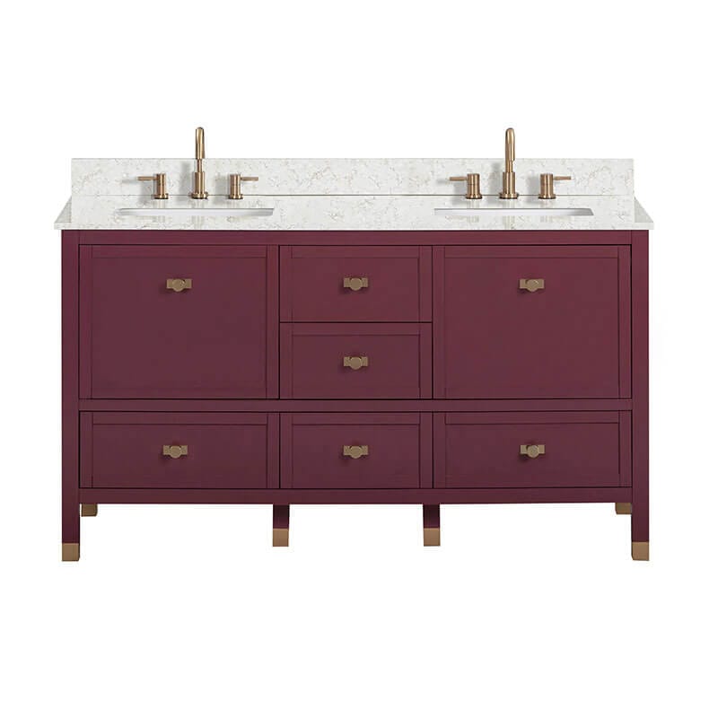Avanity Alana 60 Double Vanity Burgundy Red in Alluring Quartz Front View