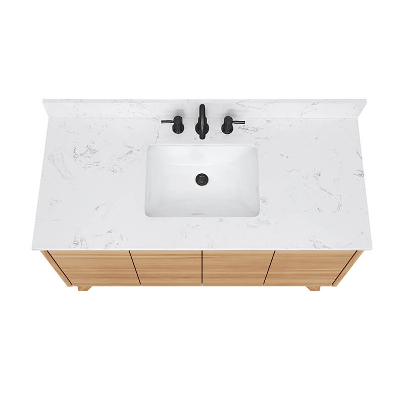 Avanity Coventry 48 inch Single Sink Teak Bathroom Vanity Natural Teak in Cala White Engineered Stone
