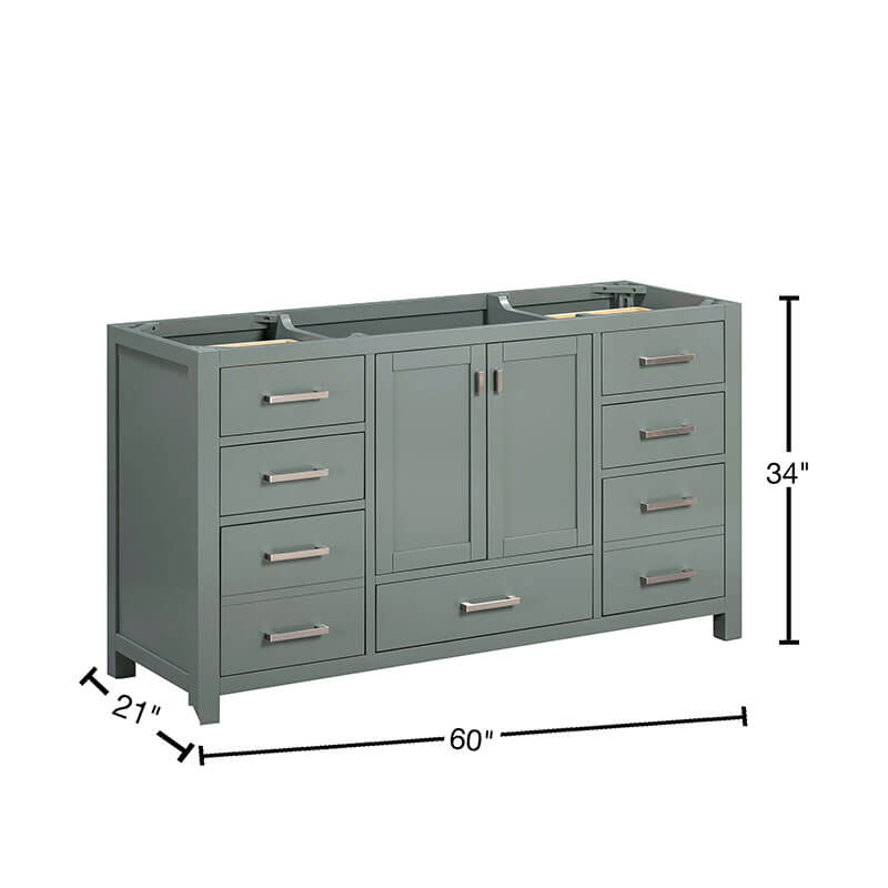 Avanity Modero 60 inch Single Vanity Smoke Green Cabinet Only Dimension