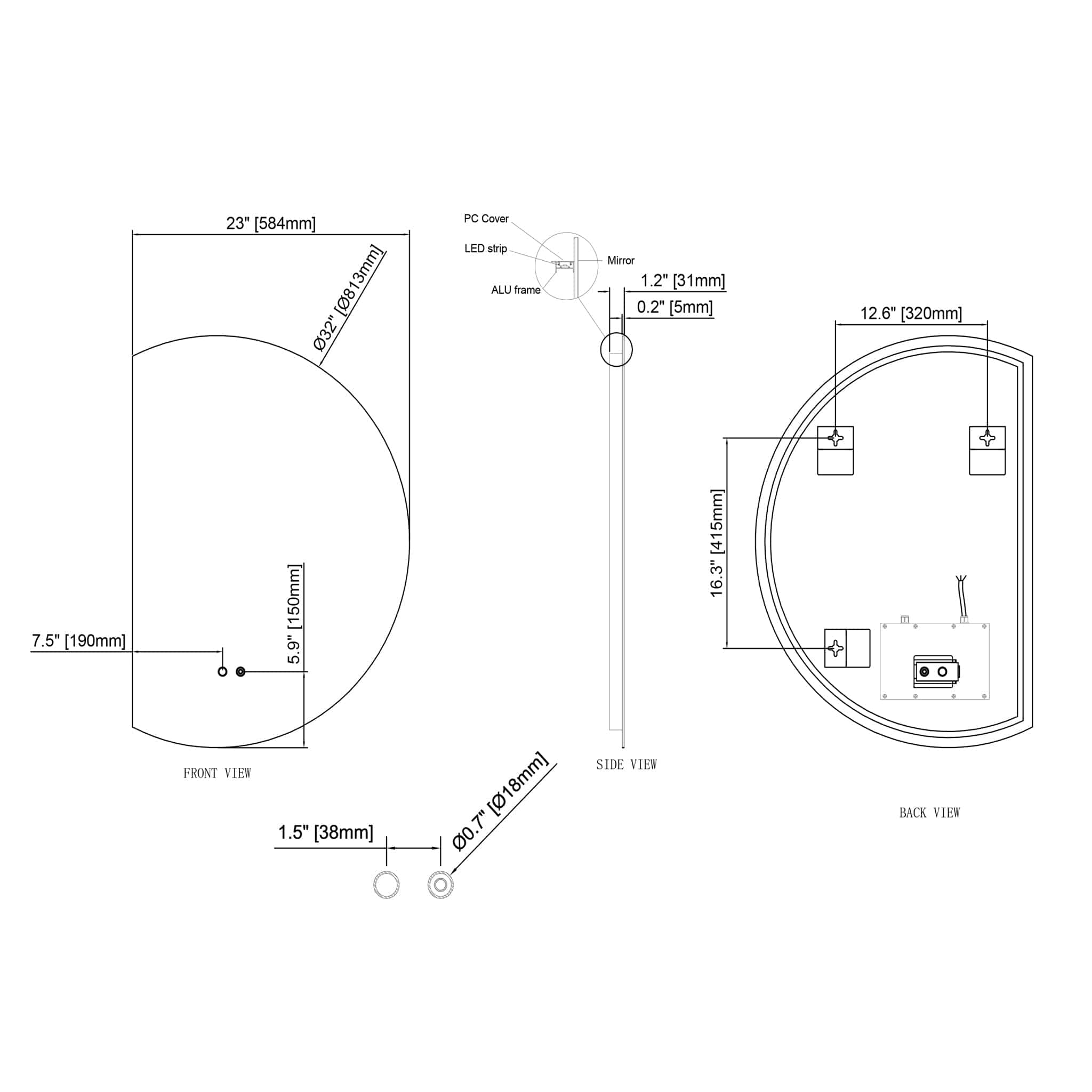 Modern Mirrors Cassiopeia Half Round Illuminated Vanity Mirror