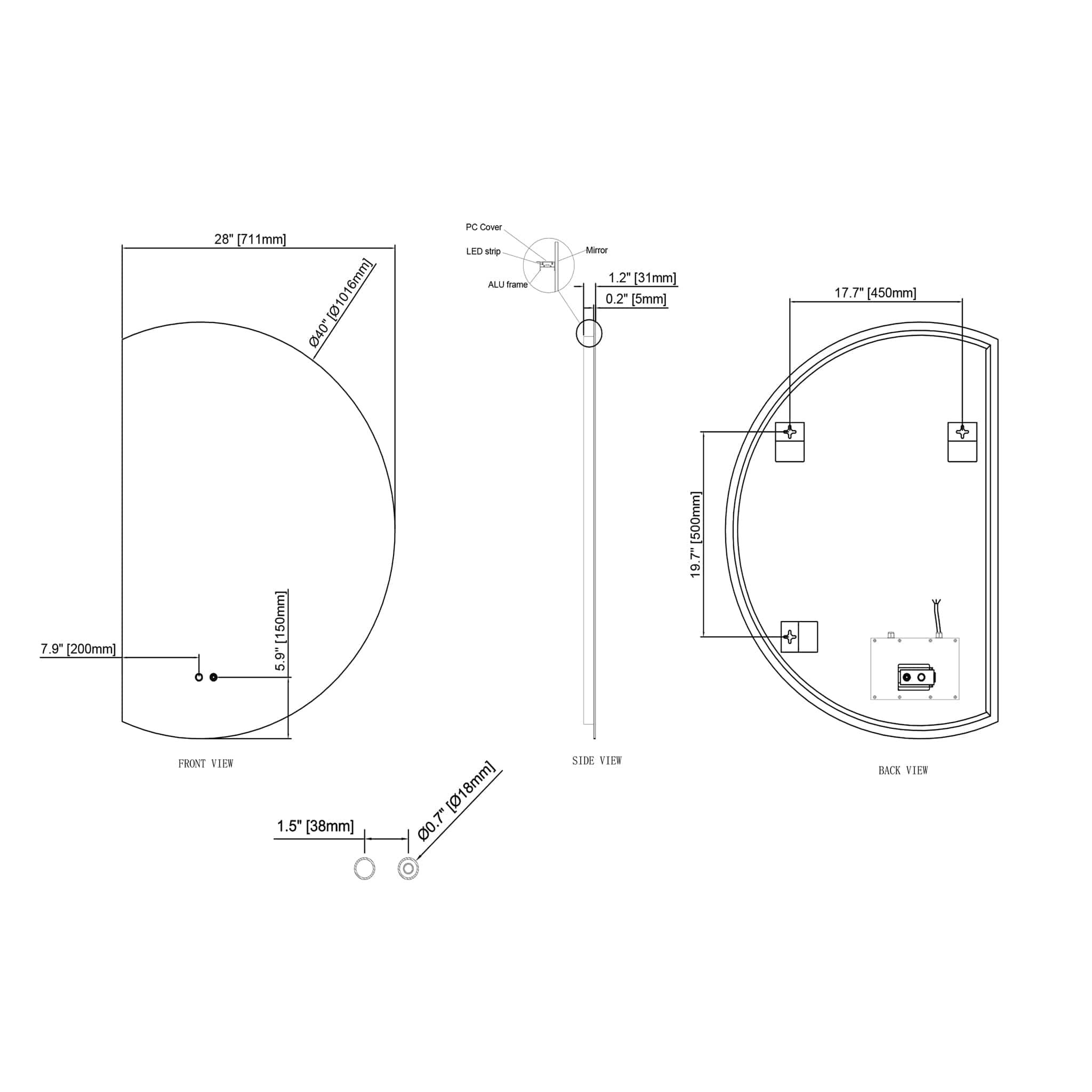 Modern Mirrors Cassiopeia Half Round Illuminated Vanity Mirror